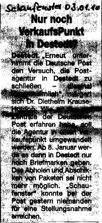 Bericht im Schaufenster am 3. Januar 2010