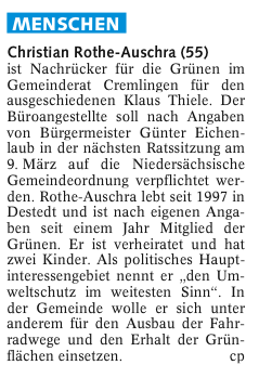 Notiz in der Braunschweiger Zeitung vom 5. Februar 2010