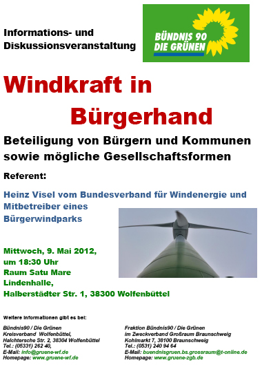 Einladung zur Infoveranstaltung Windkraft in B&uuml;rgerhand