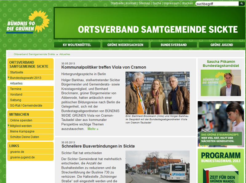Sickter GR&Uuml;NE mit neuer Homepage