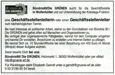 Stellenausschreibung vom 17.2.2007