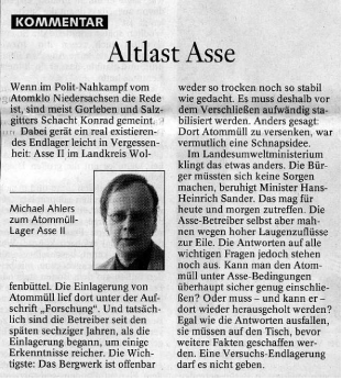Presseartikel der BZ/WZuA vom 2006-10-09 Presseartikel der BZ/WZuA vom 2006-10-09
