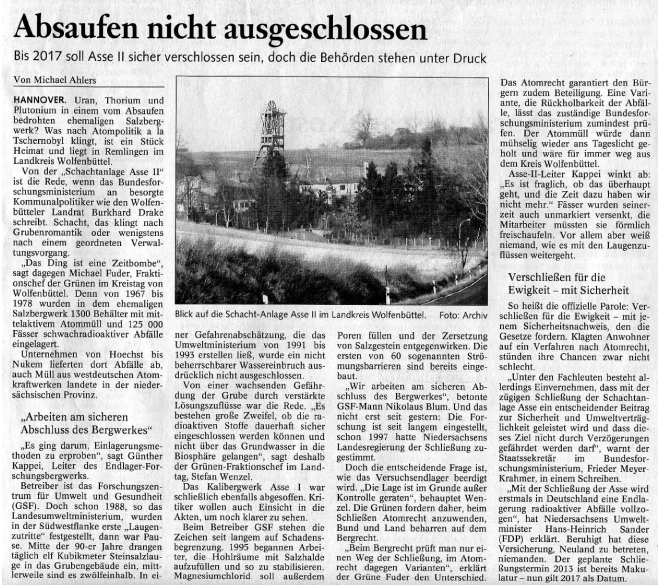 Presseartikel der BZ/WZuA vom 2006-10-09 Presseartikel der BZ/WZuA vom 2006-10-09