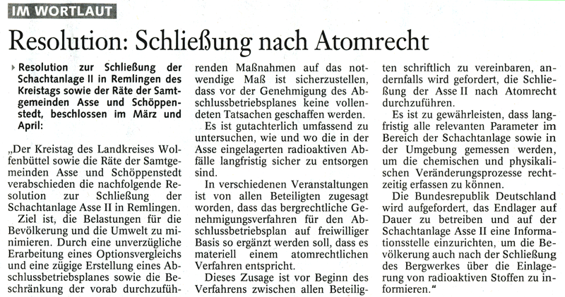 Presseartikel der BZ/WZuA vom 2006-10-09 Presseartikel der BZ/WZuA vom 2006-10-09