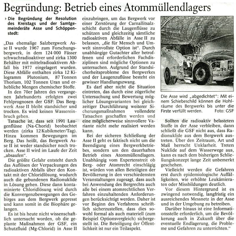 Presseartikel der BZ/WZuA vom 2006-10-09 Presseartikel der BZ/WZuA vom 2006-10-09