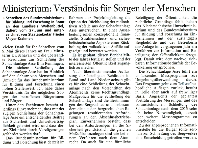 Presseartikel der BZ/WZuA vom 2006-10-09 Presseartikel der BZ/WZuA vom 2006-10-09