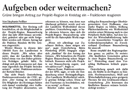 Bericht der BZ, Wolfenbüttel vom 22. Februar 2008 Bericht der BZ, Wolfenbüttel vom 22. Februar 2008