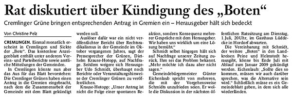 Bericht der BZ vom 26.6.2008