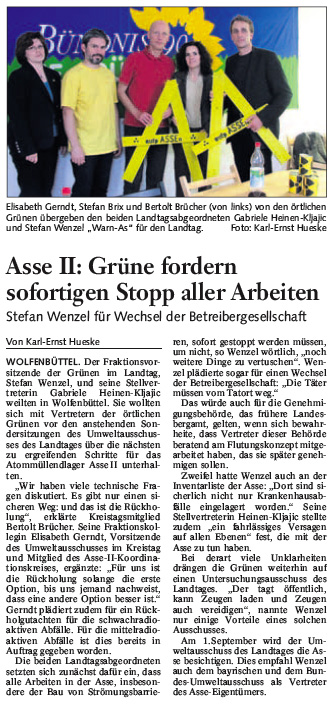 Bericht der BZ, Wolfenb&uuml;ttel vom 18. Juli 2008