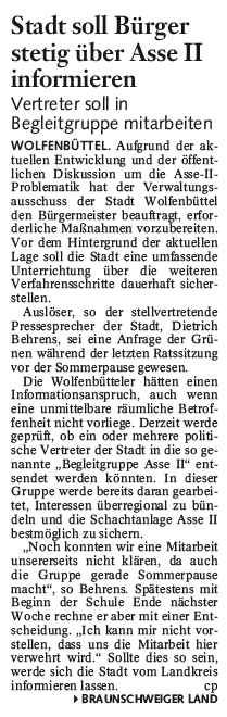 Bericht der BZ vom 14. August 2008