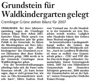 Bericht der BZ, Wolfen&uuml;ttel vom 08.01.2008