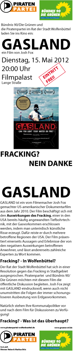 Flyer zum Film Gasland in Wolfenb&uuml;ttel